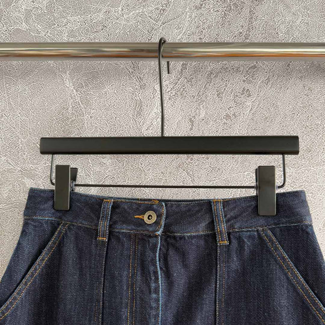 Loewe Pocket Leather Skirt Dark Blue Denim Cotton