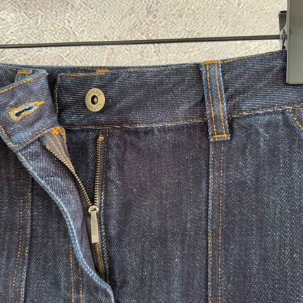 Loewe Pocket Leather Skirt Dark Blue Denim Cotton