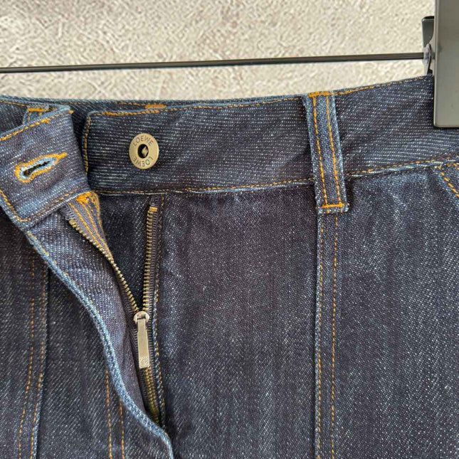 Loewe Pocket Leather Skirt Dark Blue Denim Cotton