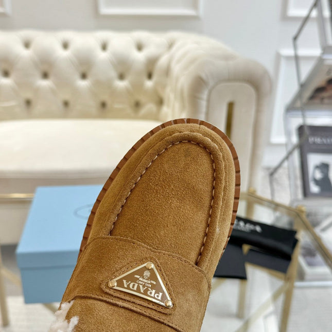 SUEDE LOAFER CAMEL WITH SHEARLING LINING