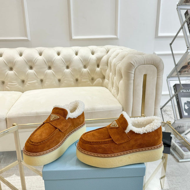 SUEDE LOAFER BRONZE BROWN WITH SHEARLING LINING