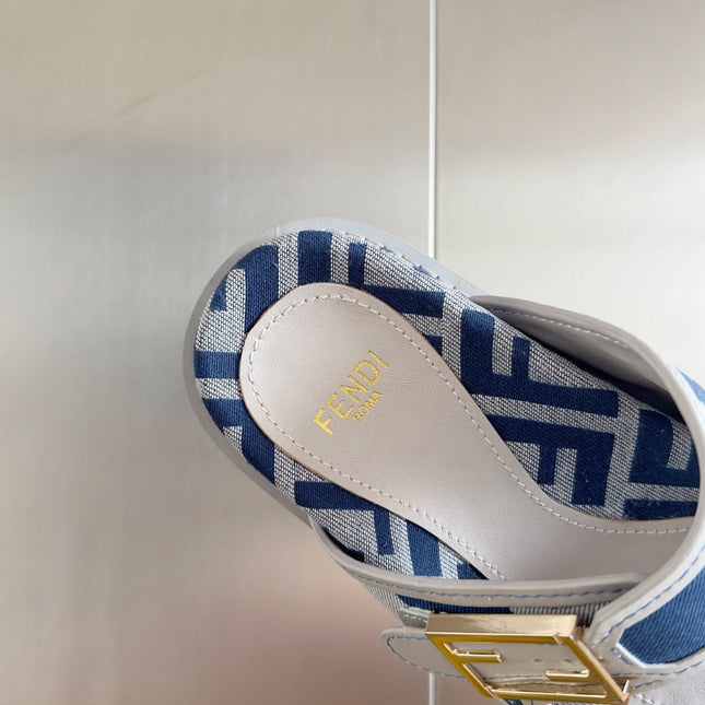 FENDI DAD SANDAL IN NAVY BLUE MIX WHITE MONOGRAM JACQUARD FABRIC