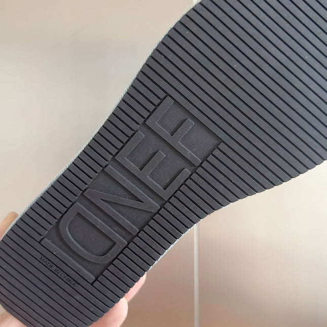 FENDI PLATFORM WEDGES IN PIGEON BLUE JACQUARD FABRIC WITH EMBROIDERED LOGO