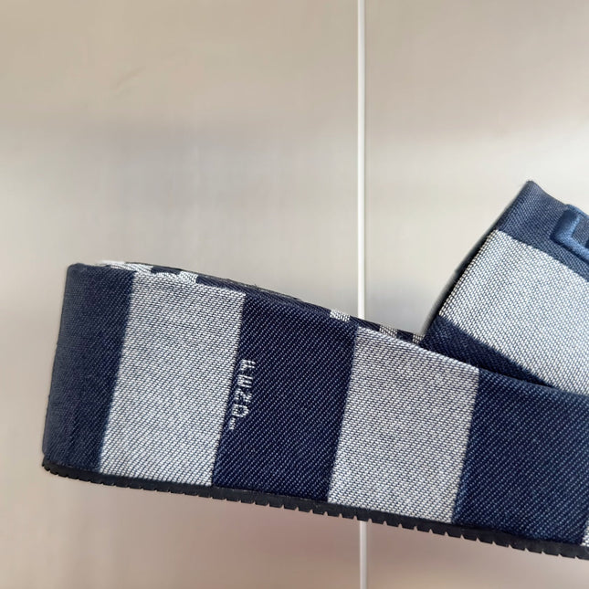 FENDI PLATFORM WEDGES IN AEGEAN BLUE MIX WHITE FF MONOGRAM FABRIC