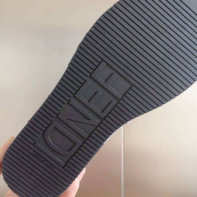 FENDI PLATFORM WEDGES IN AEGEAN BLUE MIX WHITE FF MONOGRAM FABRIC