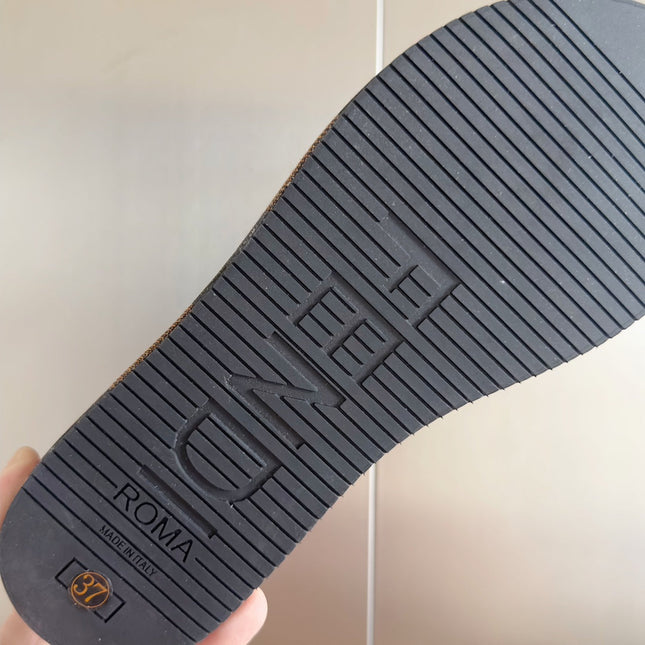 FENDI PLATFORM WEDGES IN CHOCOLATE BROWN FF MONOGRAM FABRIC