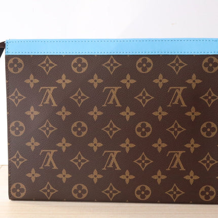 LV 25S POCHETTE VOYAGE 26 IN GASTON BLUE MONOGRAM MACASSAR COATED CANVAS