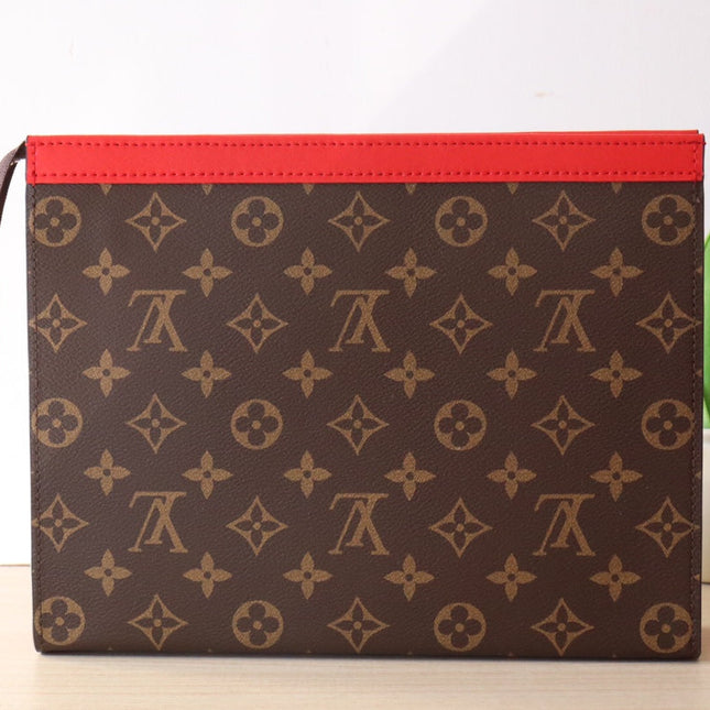 LV 25S POCHETTE VOYAGE 26 IN SARI RED MONOGRAM MACASSAR COATED CANVAS