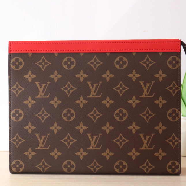 LV 25S POCHETTE VOYAGE 26 IN SARI RED MONOGRAM MACASSAR COATED CANVAS
