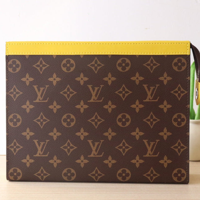 LV 25S POCHETTE VOYAGE 26 IN YELLOW MONOGRAM MACASSAR COATED CANVAS