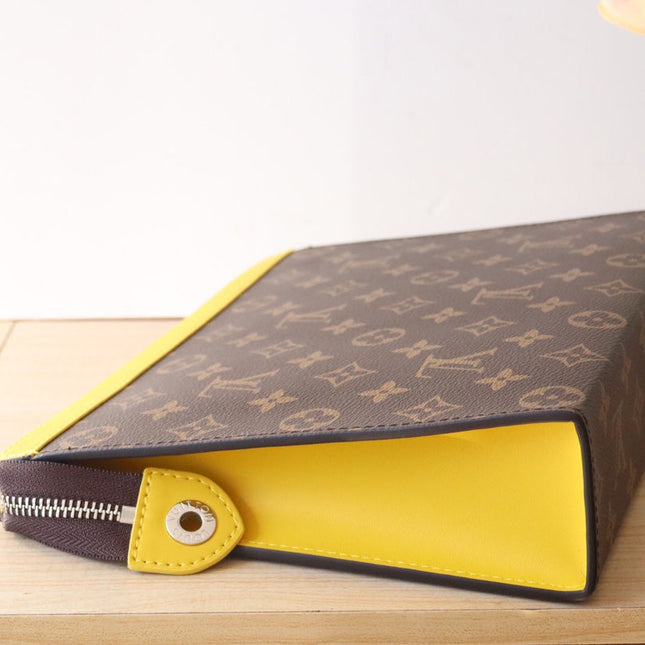 LV 25S POCHETTE VOYAGE 26 IN YELLOW MONOGRAM MACASSAR COATED CANVAS
