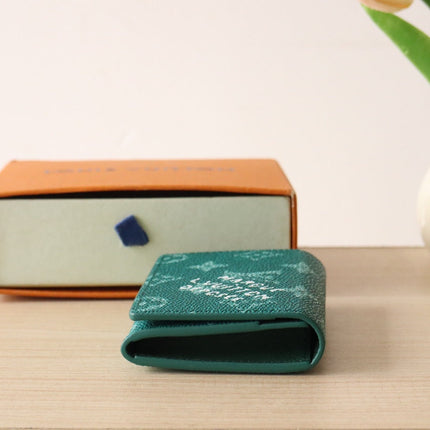 LV 25S ENVELOPE BUSINESS CARD HOLDER 10 IN DEEP TEAL MONOGRAM HERITAGE COATED CALFSKIN