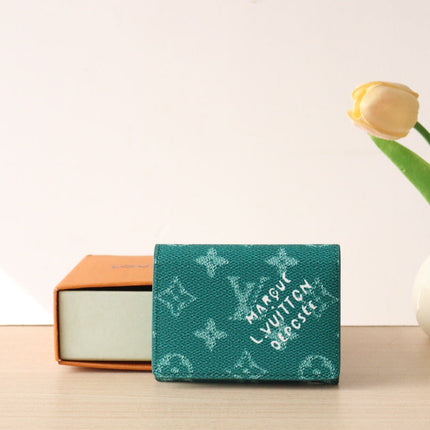 LV 25S ENVELOPE BUSINESS CARD HOLDER 10 IN DEEP TEAL MONOGRAM HERITAGE COATED CALFSKIN