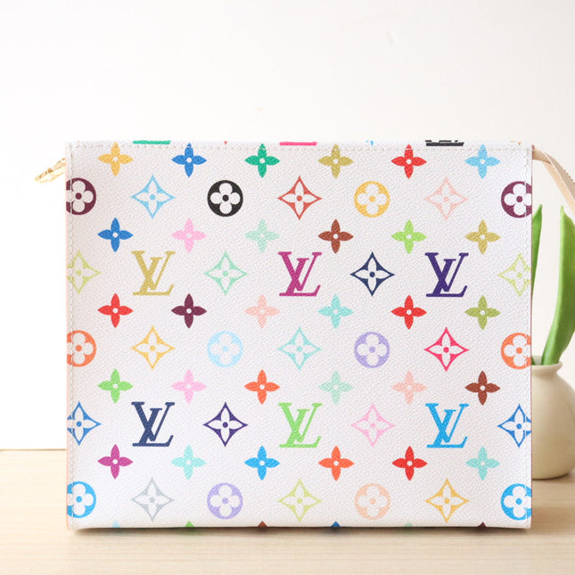 TOILETRY POUCH 25 IN WHITE MIX COLORFUL CALFSKIN