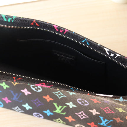 TOILETRY POUCH 25 IN BLACK MIX COLORFUL CALFSKIN