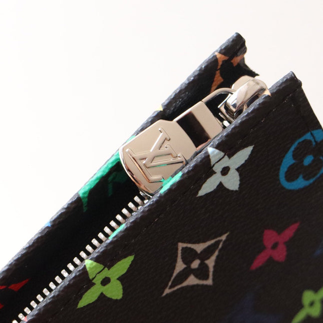 TOILETRY POUCH 25 IN BLACK MIX COLORFUL CALFSKIN