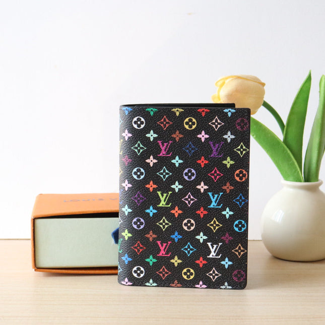 DOLL PASSPORT WALLET IN BLACK MIX COLORFUL CALFSKIN
