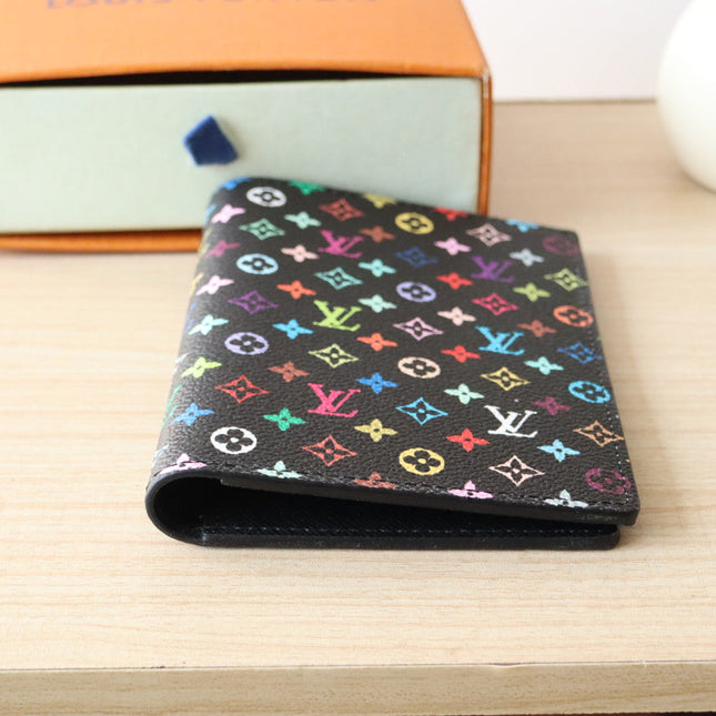 DOLL PASSPORT WALLET IN BLACK MIX COLORFUL CALFSKIN
