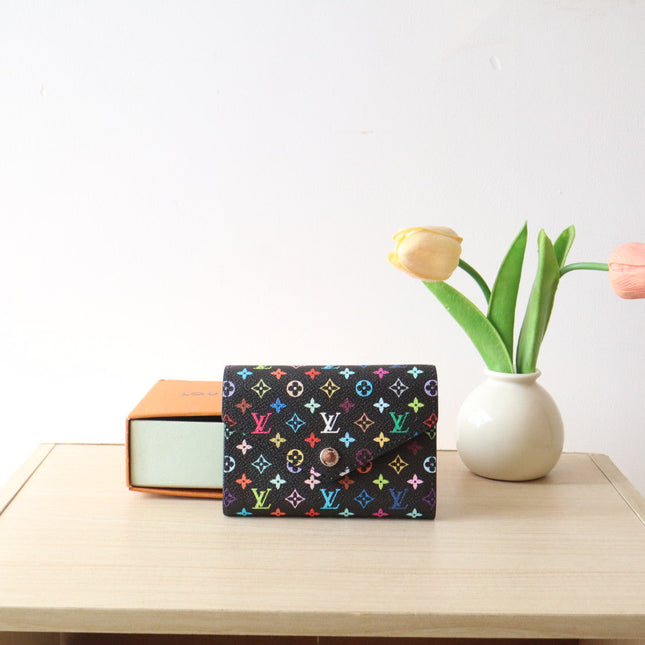 ROSALIE ZIPPY 12 IN BLACK MIX COLORFUL CALFSKIN