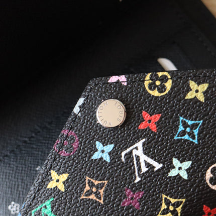 ROSALIE ZIPPY 12 IN BLACK MIX COLORFUL CALFSKIN