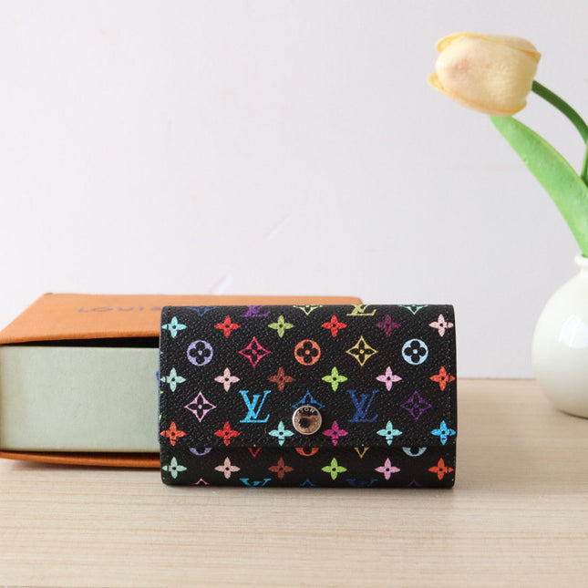ROSALIE WALLET 12 IN BLACK MIX COLORFUL CALFSKIN