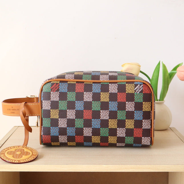 DOPP KIT LOCKER BAG 23 IN COLORFUL DAMIER CALFSKIN