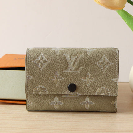 IRIS WALLET IN KHAKI BROWN EMBOSSED CALFSKIN