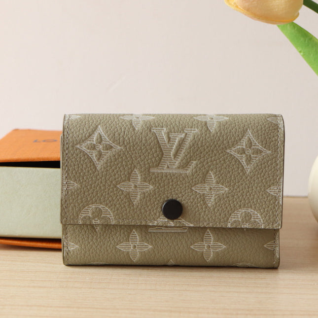 IRIS WALLET IN KHAKI BROWN EMBOSSED CALFSKIN