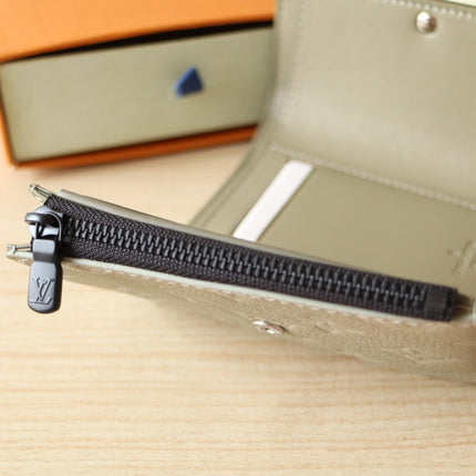 IRIS WALLET IN KHAKI BROWN EMBOSSED CALFSKIN