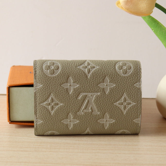 IRIS WALLET IN KHAKI BROWN EMBOSSED CALFSKIN