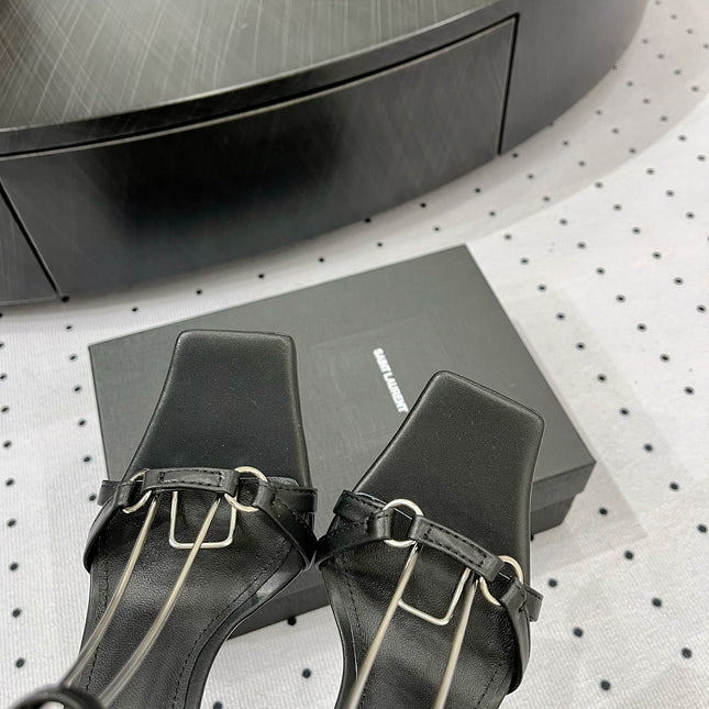 SL ANKLE-BUCKLE HEELED SANDALS BLACK CALFSKIN