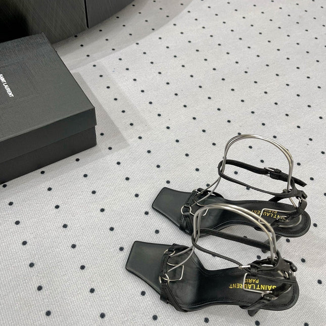 SL ANKLE-BUCKLE HEELED SANDALS BLACK CALFSKIN