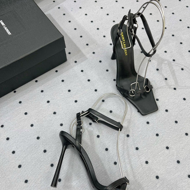 SL ANKLE-BUCKLE HEELED SANDALS BLACK CALFSKIN