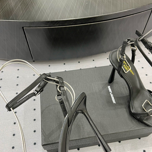 SL ANKLE-BUCKLE HEELED SANDALS BLACK CALFSKIN