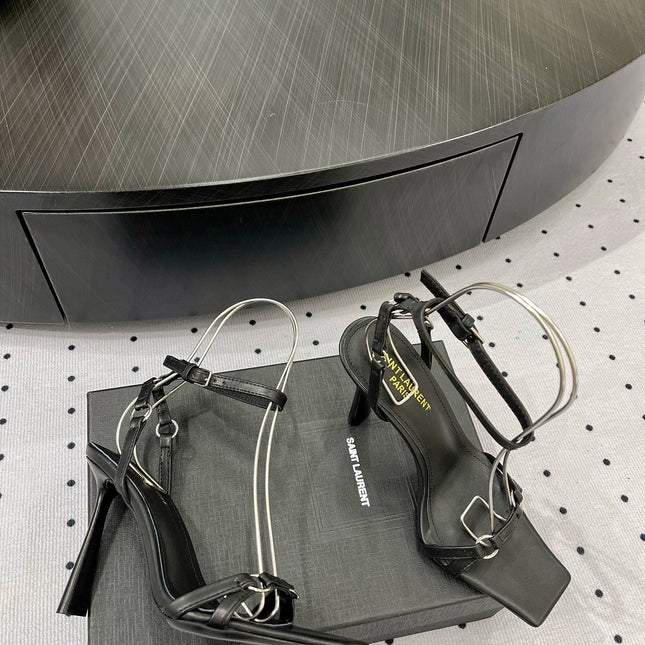 SL ANKLE-BUCKLE HEELED SANDALS BLACK CALFSKIN