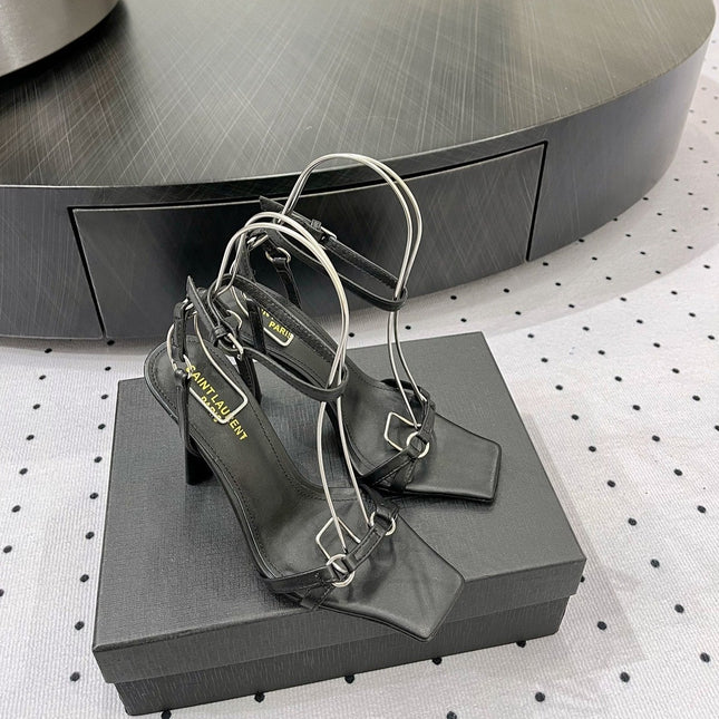 SL ANKLE-BUCKLE HEELED SANDALS BLACK CALFSKIN