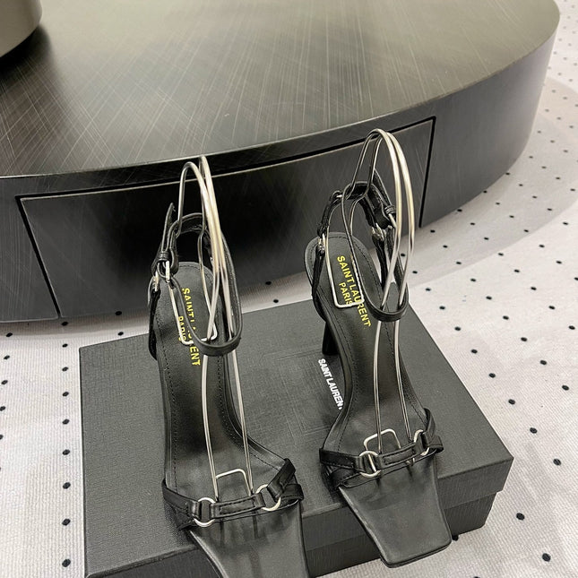 SL ANKLE-BUCKLE HEELED SANDALS BLACK CALFSKIN