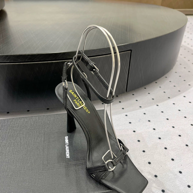 SL ANKLE-BUCKLE HEELED SANDALS BLACK CALFSKIN