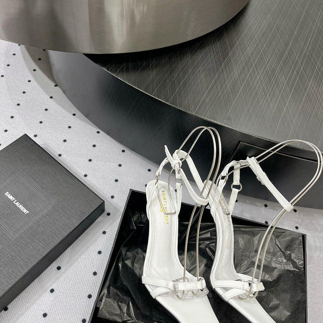 SL ANKLE-BUCKLE HEELED SANDALS WHITE CALFSKIN