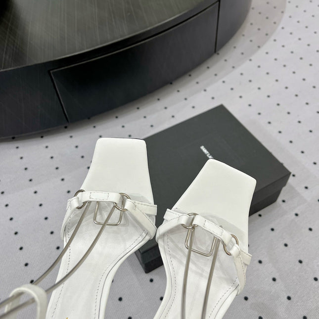 SL ANKLE-BUCKLE HEELED SANDALS WHITE CALFSKIN