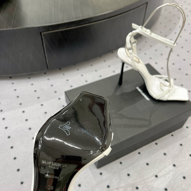 SL ANKLE-BUCKLE HEELED SANDALS WHITE CALFSKIN