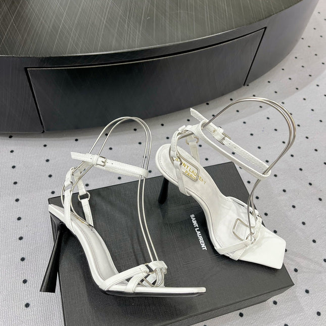 SL ANKLE-BUCKLE HEELED SANDALS WHITE CALFSKIN