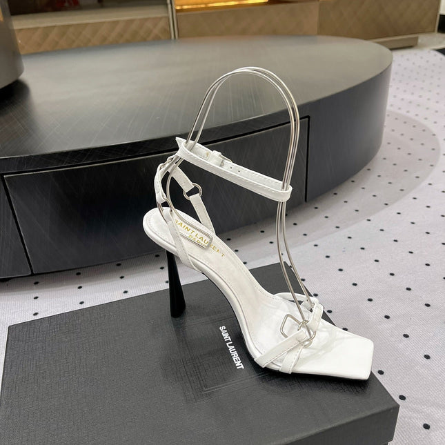 SL ANKLE-BUCKLE HEELED SANDALS WHITE CALFSKIN