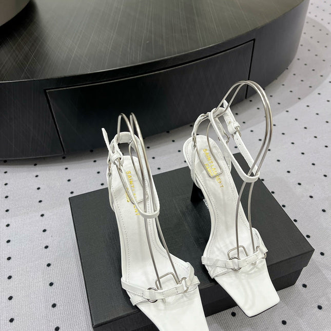 SL ANKLE-BUCKLE HEELED SANDALS WHITE CALFSKIN