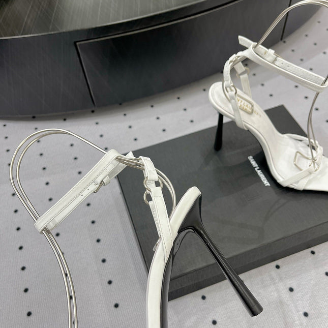 SL ANKLE-BUCKLE HEELED SANDALS WHITE CALFSKIN
