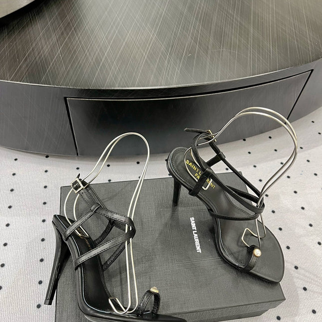 SL LINDEN HEELED SANDALS BLACK CALFSKIN