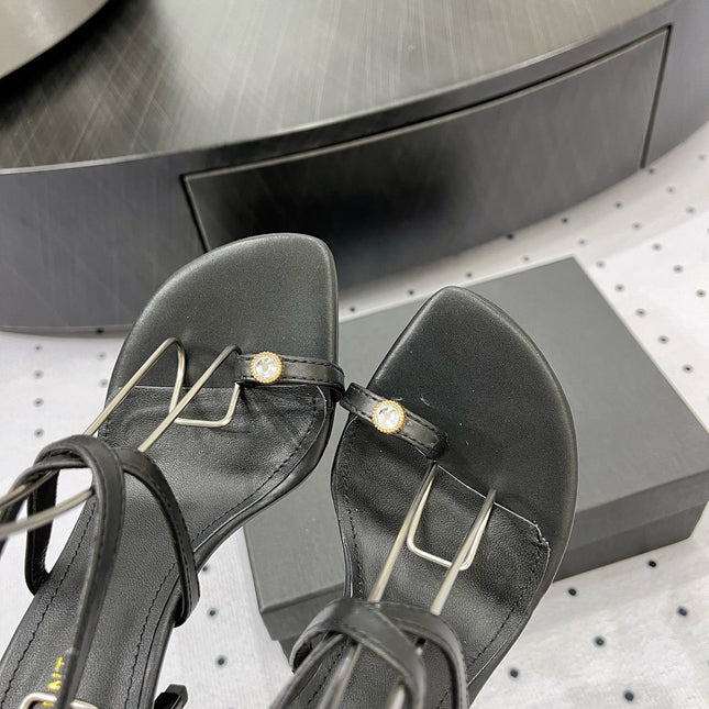 SL LINDEN HEELED SANDALS BLACK CALFSKIN