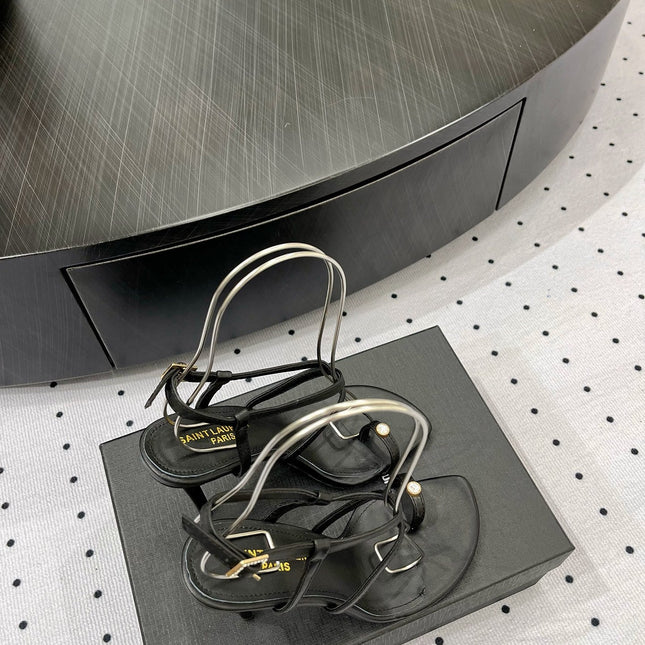 SL LINDEN HEELED SANDALS BLACK CALFSKIN