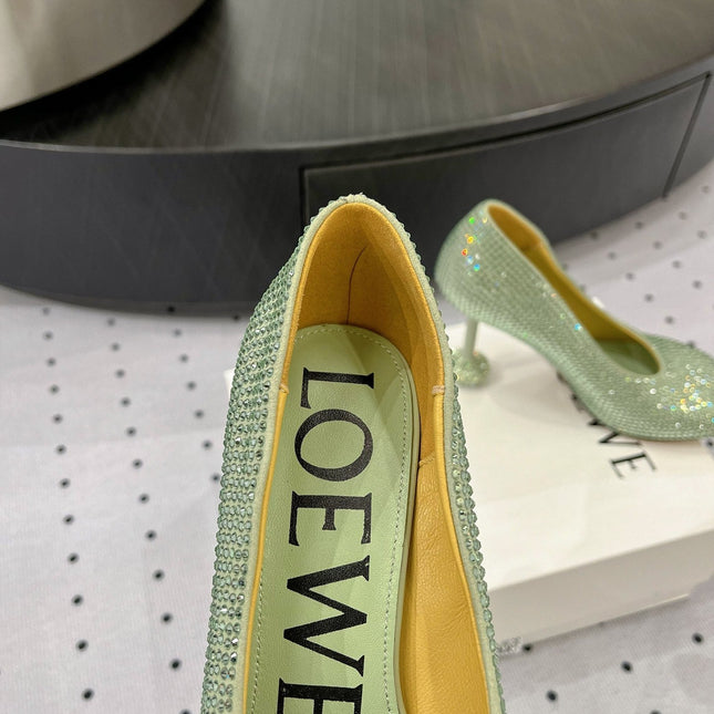 Loew pump 100 in suede and allover rhinestones pastel green