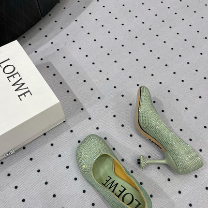 Loew pump 100 in suede and allover rhinestones pastel green